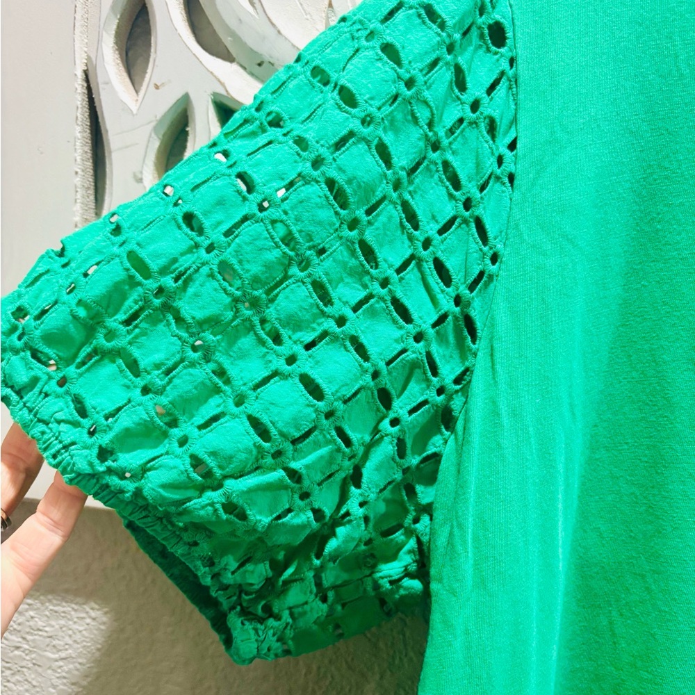 J. Crew Factory Kelly Green Puff Eyelet Sleeve T-Shirt - Picture 4 of 7